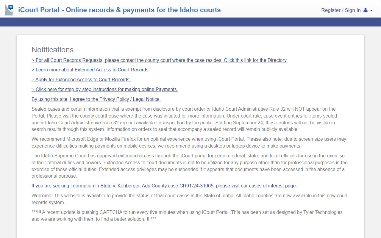 Power County court records after jail arrest Idaho iCourt portal